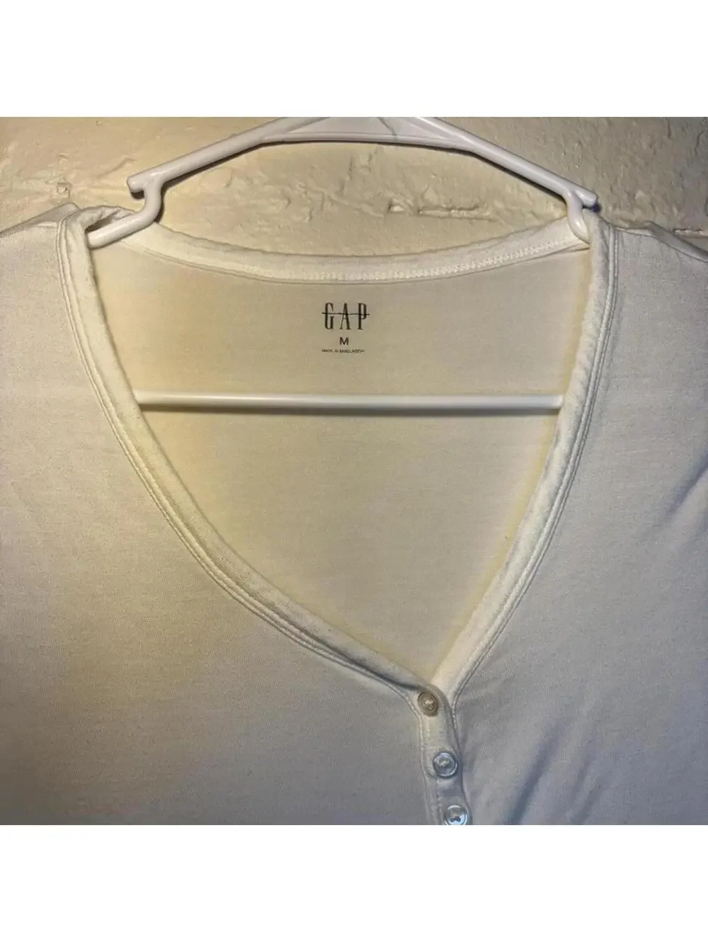 Gap White Henley Long Sleeve Top Y2K Slim Fit Button Tank - Picture 4 of 4
